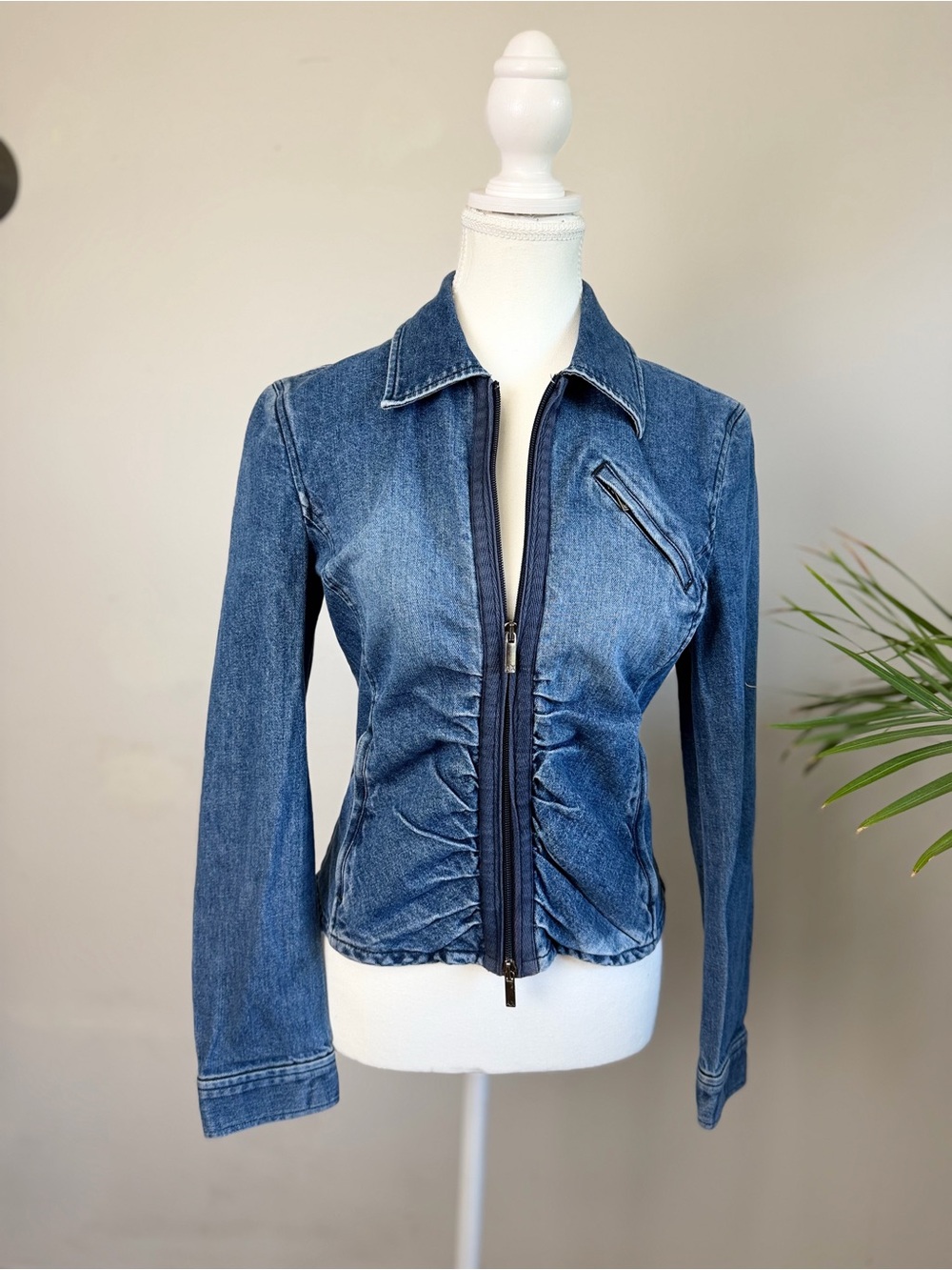 Armani Exchange A|X Denim Jacket Zip Front Fitted Stretch Y2K M